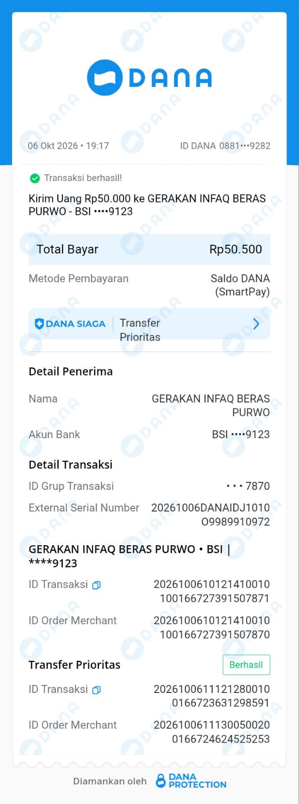 DANA · Infak Rp50.000 · 6 Oktober 2026